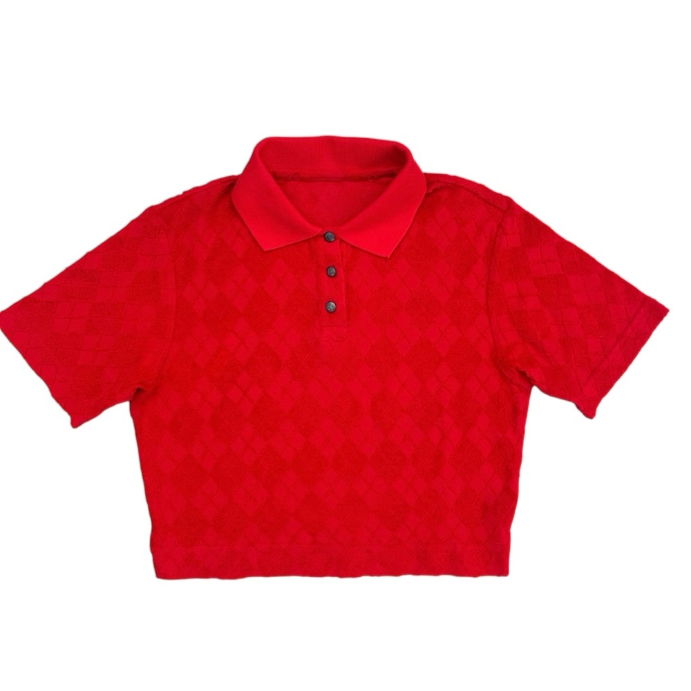 Escada Womens Polo Top SMALL French Terry Geometric Pattern Preppy Tennis Golf